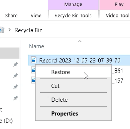 Recover the Deleted Files from Recycle Bin